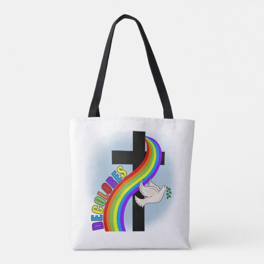 デコロレスカーシロ虹と十字架と平和の道 トートバッグ (裏面)