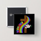 デコロレスカーシロ虹と十字架と平和の道 缶バッジ (正面&裏面)