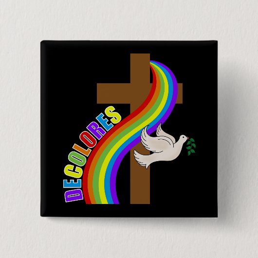 デコロレスカーシロ虹と十字架と平和の道 缶バッジ (正面)