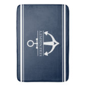 デコー航海のボートいかりネイビーホワイトパーソナライズされた バスマット (正面縦)