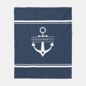 デコー航海のボートいかりネイビーホワイトパーソナライズされた フリースブランケット (正面)