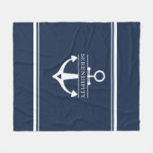 デコー航海のボートいかりネイビーホワイトパーソナライズされた フリースブランケット (正面(横))