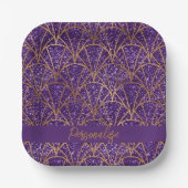 デコ王室のパープルグリッター金ゴールド幾何学模様エレガント ペーパープレート (正面)