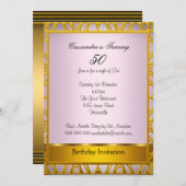 デコ金ゴールド50th誕生日招待状ピンク 招待状 (正面/裏面)