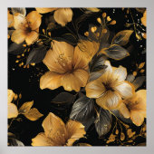 デコ金ゴールド&グレーフローラルパターン ポスター (正面)