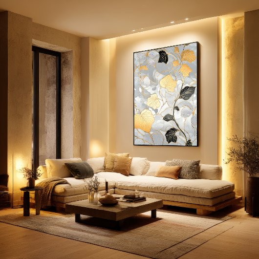 デコ金ゴールド&ブラックリーフパターン ポスター