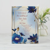 デコ青い花結婚式 招待状 (スタンド正面)