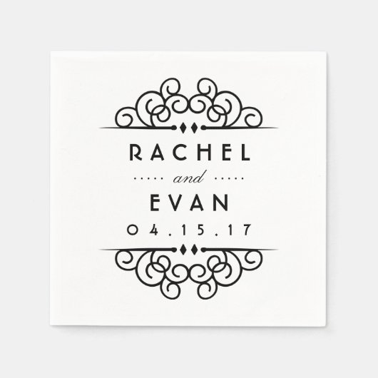 デコ・フラリシパーソナライズされたュ結婚ーズ スタンダードカクテルナプキン (正面)