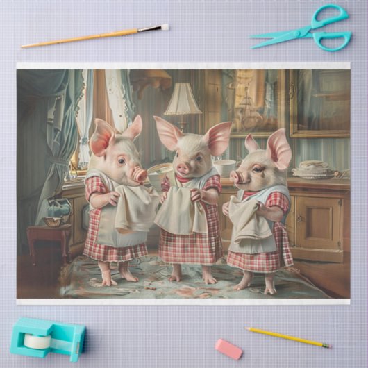 デコpage 3小さな豚の服のキッ市松模様にチッチ 薄葉紙 (クラフト)