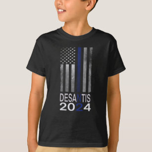 デサンティス2024年細い青い線のアメリカ国旗 Tシャツ