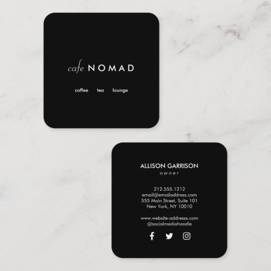 デザイお洒落ナモダンカフェブティックブラック スクエア名刺 (正面/裏面)