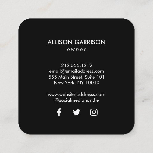 デザイお洒落ナモダンカフェブティックブラック スクエア名刺 (裏面)