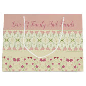 デザイエレガントナーピンクハートパターン（の模様が）ある ラージペーパーバッグ (正面)