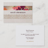 デザイエレガントナーフローラシック金ゴールド&リネンストライプの 名刺 (正面/裏面)