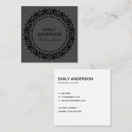 デザイエレガントナーブラック華美フローラサンマンダラ スクエア名刺 (正面/裏面)