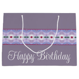 デザイナの白いフローラアクセント ラージペーパーバッグ