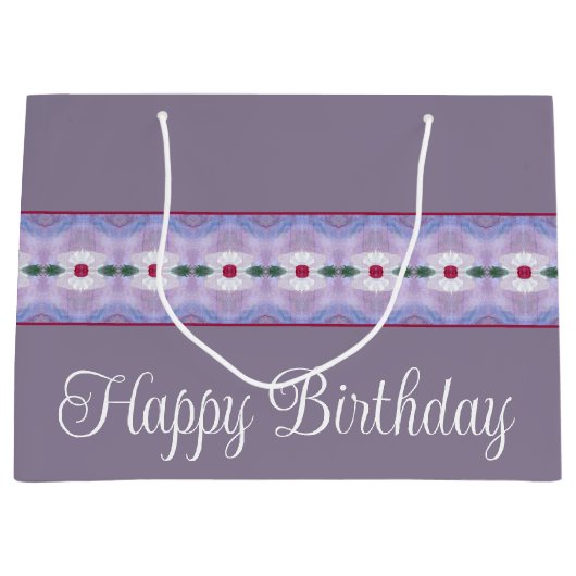 デザイナの白いフローラアクセント ラージペーパーバッグ (正面)