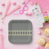 デザイナフローラアクセント付き灰色の正方形 ペーパープレート (パーティー)