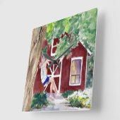 デザイナーの壁時計 – ガールオンスイング – 水色 スクエア壁時計 (傾斜)