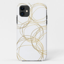 デザイナーの白書き込みパターン金ゴールド iPhone 11 ケース