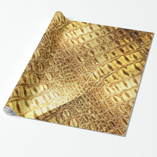 デザイナーわにワニの皮の光沢がある金ゴールドブラウン ラッピングペーパー (アンロールド)