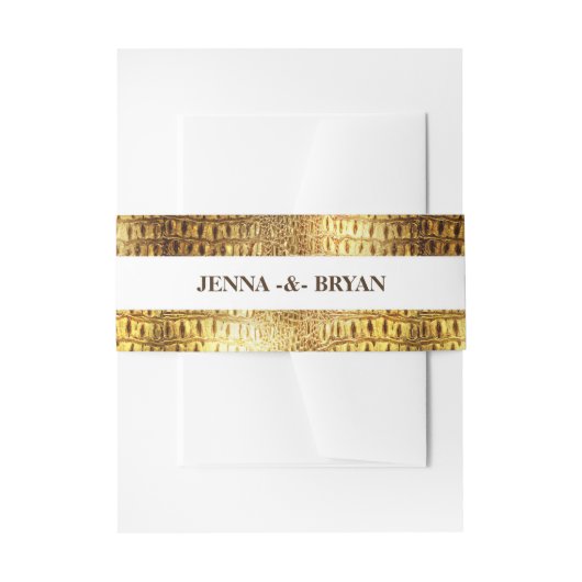 デザイナーわにワニの皮の光沢がある金ゴールドブラウン 招待状ベリーバンド (正面例)