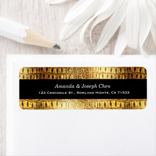 デザイナーアリゲーターワニの肌の光沢のある金ゴールドブラック ラベル (インサイチュ)