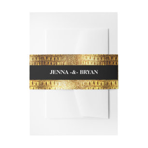 デザイナーアリゲーターワニの肌の光沢のある金ゴールドブラック 招待状ベリーバンド