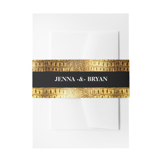 デザイナーアリゲーターワニの肌の光沢のある金ゴールドブラック 招待状ベリーバンド (正面例)