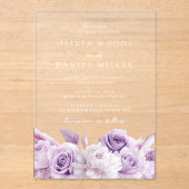 デザイナーアーチパープル&ホワイトフローラ結婚ズ アクリル招待状 (正面)