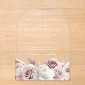 デザイナーアーチ赤面バラ&ホワイトフローラ結婚ズ アクリル招待状 (正面)