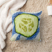 デザイナーキュウリのスライス（青） クッション (ブランケット)
