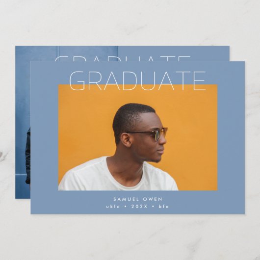 デザイナーグラーモダンド2枚の写真卒業 案内状 (正面/裏面)