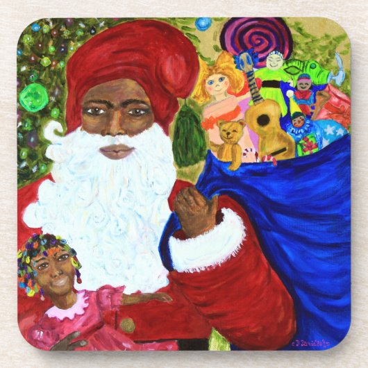 デザイナーコースターのブラックサンタセット – クリスマス コースター (正面)