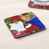 デザイナーコースターのブラックサンタセット – クリスマス コースター (左側)