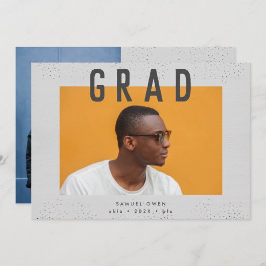 デザイナースクリプトグレーモダン2枚の写真 案内状 (正面/裏面)