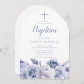 デザイナーダスティブルーフローラ少年または女の子バプテスマ 招待状 (正面/裏面)