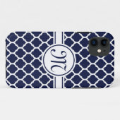 デザイナーネイビーモノグラムのロッコラティスパターン Case-Mate iPhoneケース (裏面(横))
