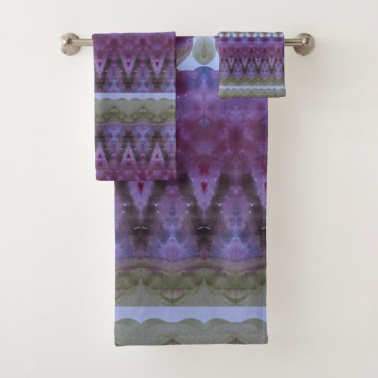 デザイナーパープルとブルーモダンデザインのタオル バスタオルセット (インサイチュ)