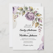 デザイナーパープルバラ結婚式招待状 招待状 (正面)