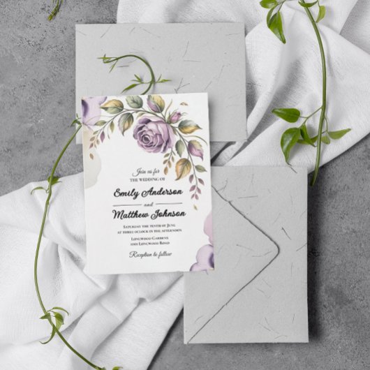 デザイナーパープルバラ結婚式招待状 招待状