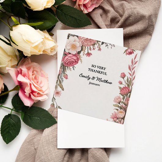 デザイナーピンクフラワーブーケサンキューカード サンキューカード