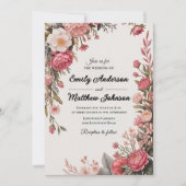 デザイナーピンクフラワーブーケ結婚式招待状 招待状 (正面)