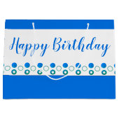 デザイナーブルーポルカドット誕生日 ラージペーパーバッグ (正面)