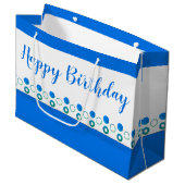 デザイナーブルーポルカドット誕生日 ラージペーパーバッグ (正面アングル)