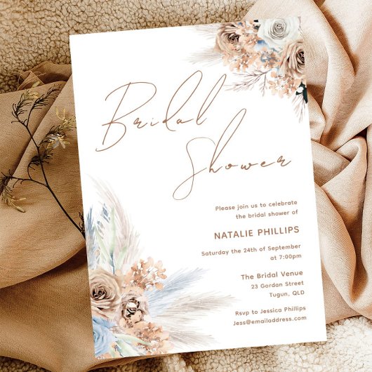 デザイナーボホブライダルシャワー春または秋の結婚式 招待状