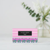 デザイナーモダントレンディーホワイトピンクストライプ色 名刺 (スタンド正面)