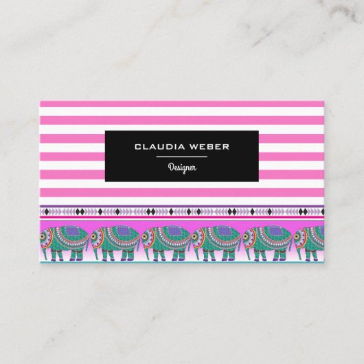 デザイナーモダントレンディーホワイトピンクストライプ色 名刺 (正面)