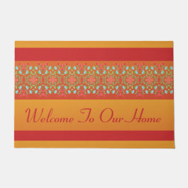 デザイナーレッドと金ゴールドはっきりしたウェルカムドアマット ドアマット
