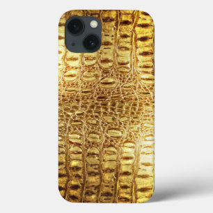 デザイナーワニCrocodileスキンシャイニー金ゴールド iPhone 13ケース